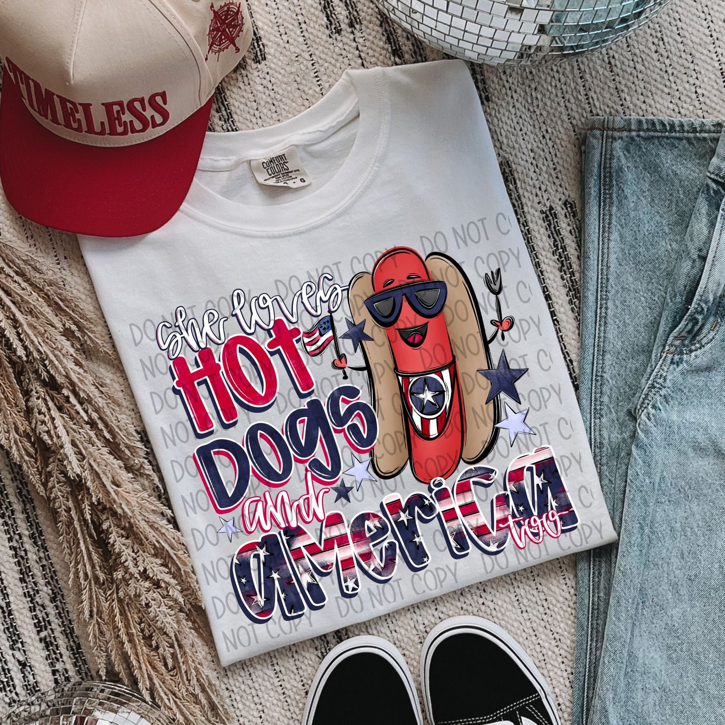 She loves hot dogs and America too- DTF Transfer