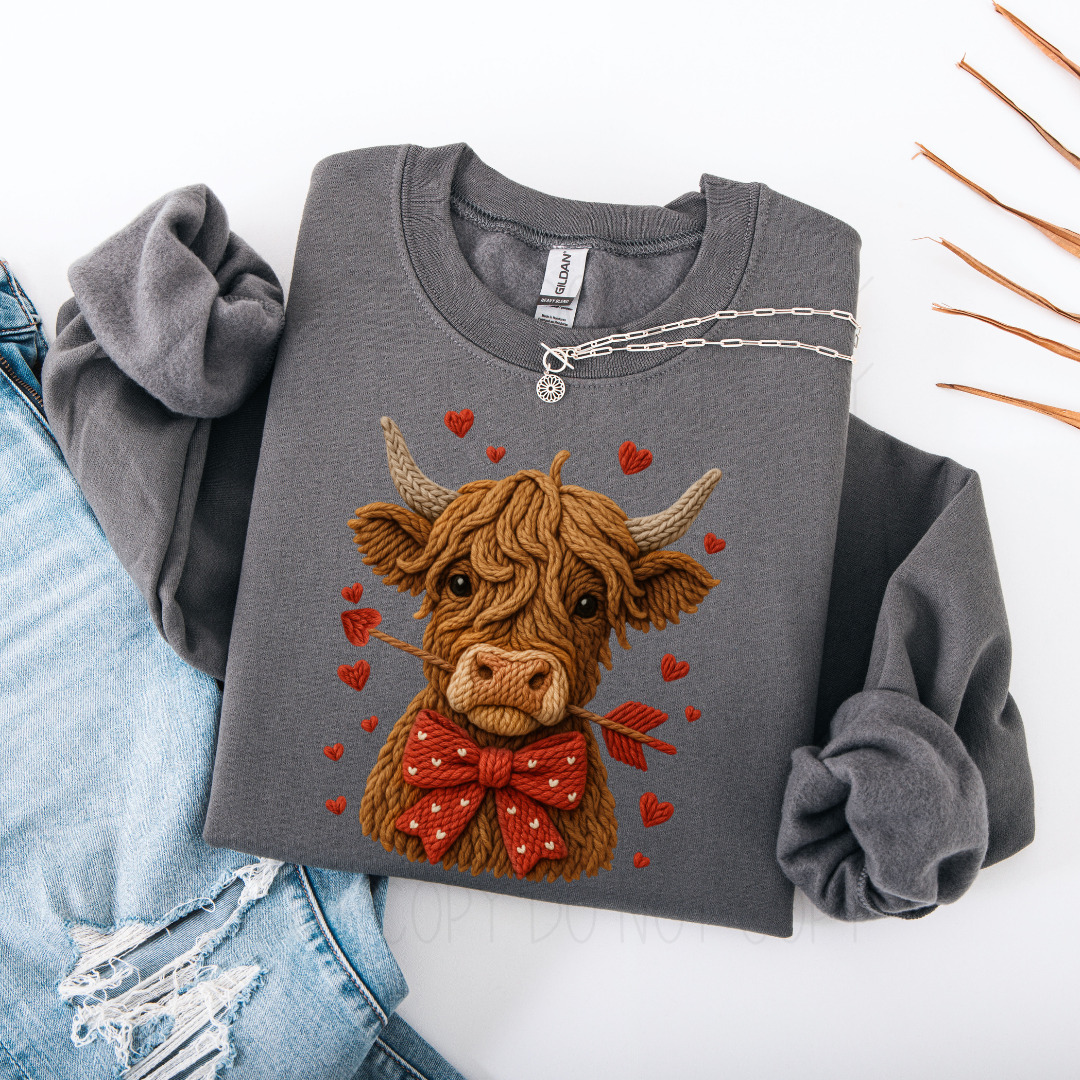 Valentine Day Embroidery Faux Cow - DTF Transfer