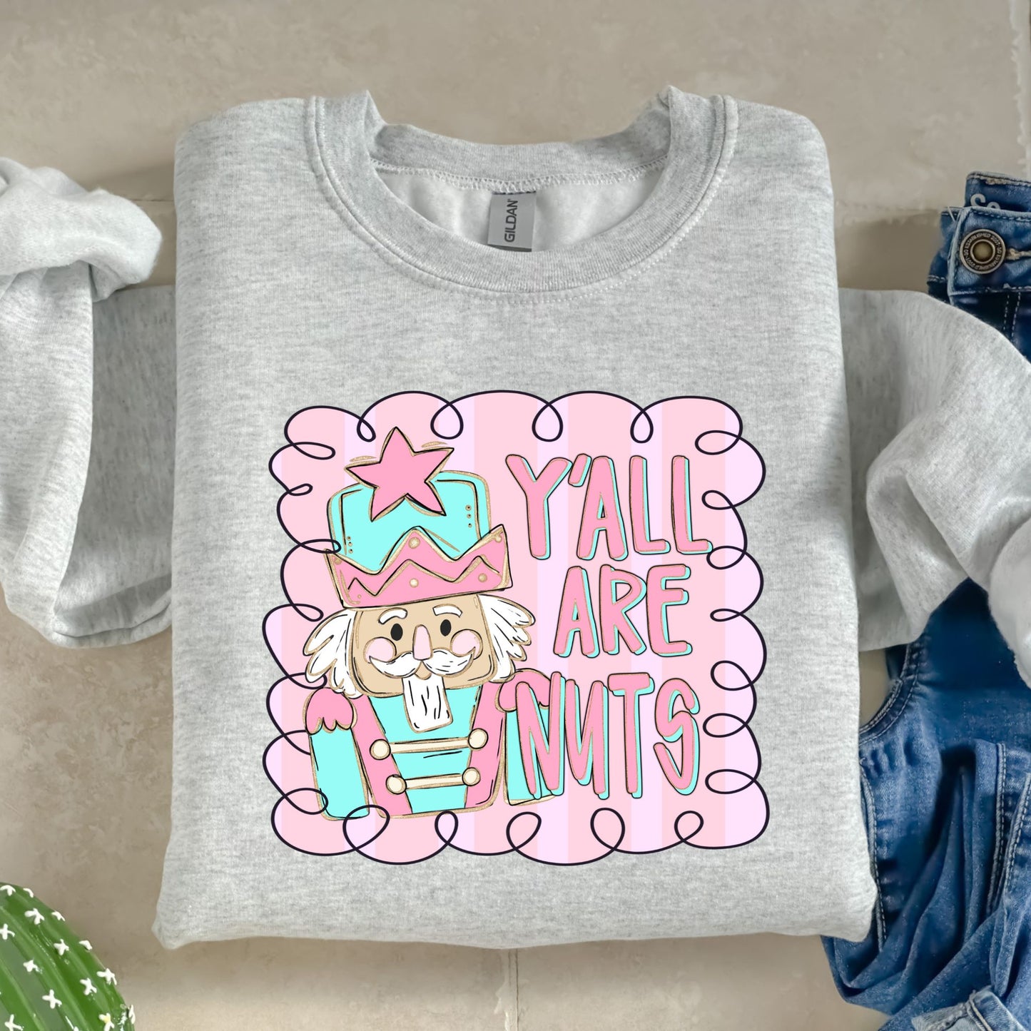 Y'all are nuts pink black outline- DTF Transfer