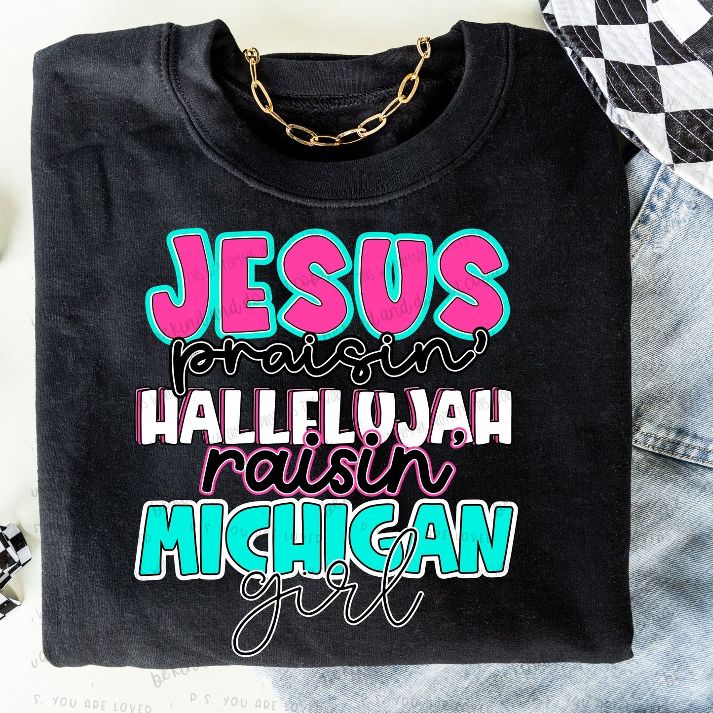 Jesus praisin’ hallelujah raisin “state” girl -DTF Transfer