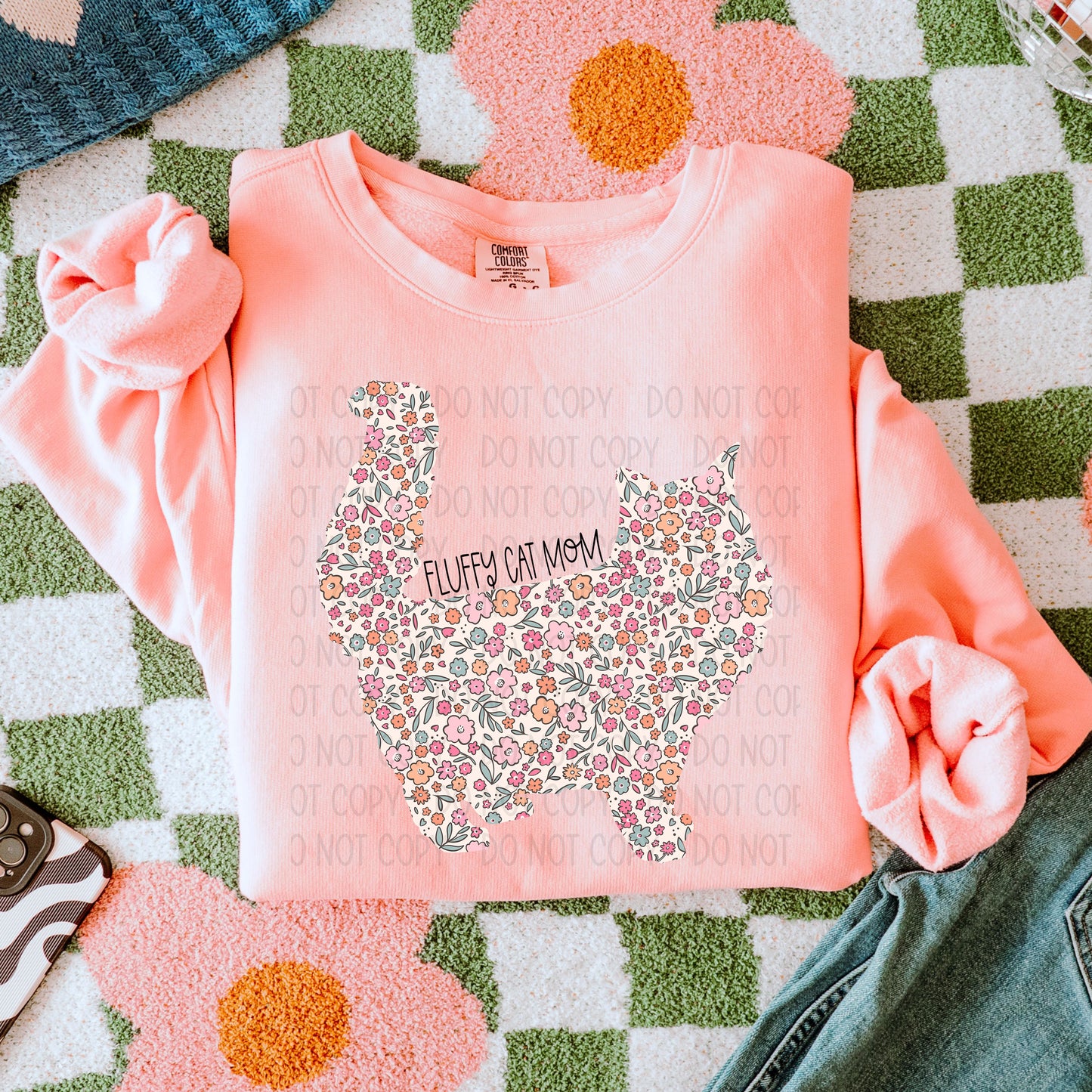 Fluffy Cat Mom Floral 3- DTF Transfer