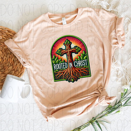 Rooted in Christ- Faux Embroidery-DTF Transfer