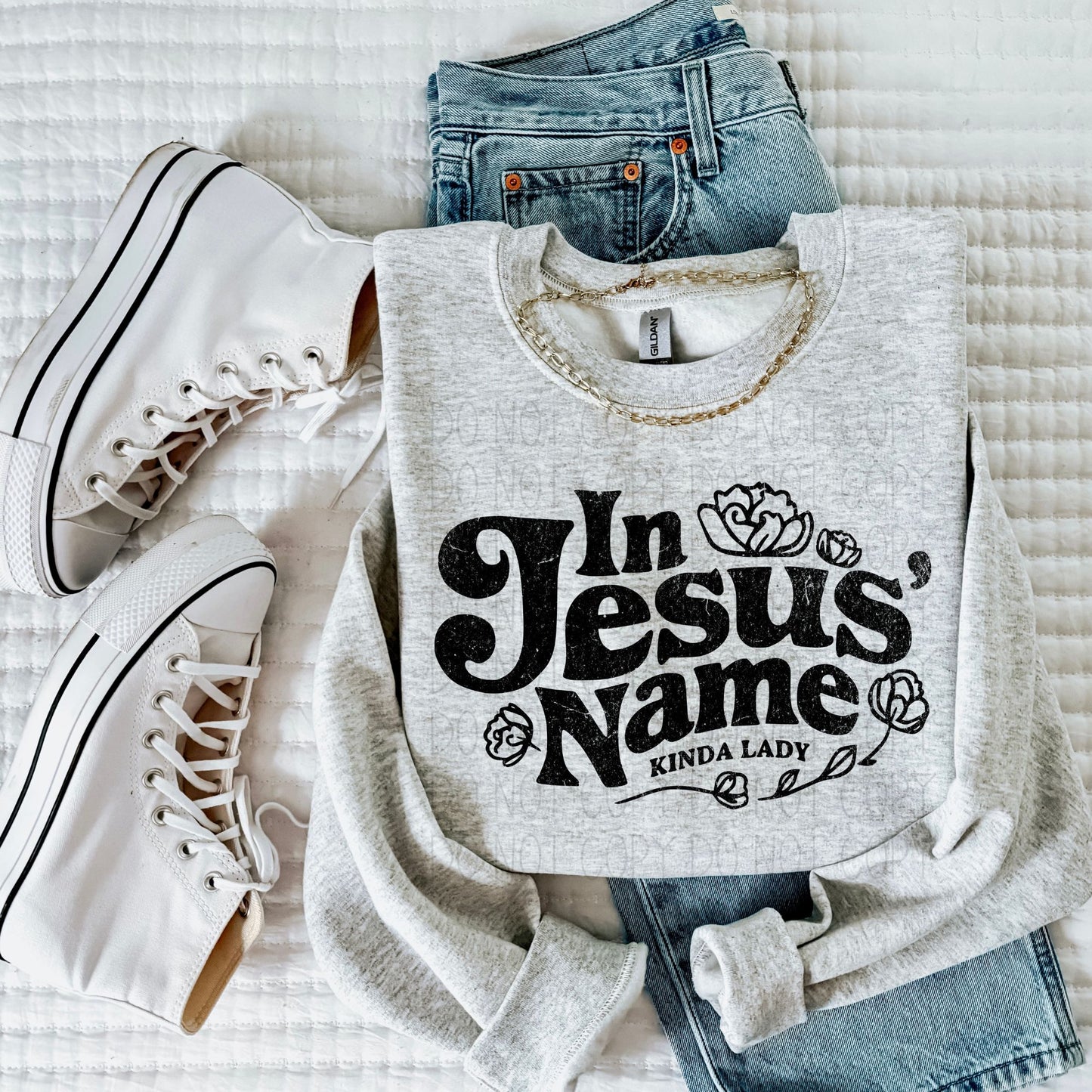 In Jesus' name kinda lady- Completed Sweatshirt