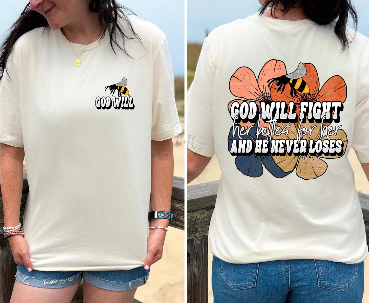 God will fight her battles for her front & back bundle (fall colors) -Dtf transfer