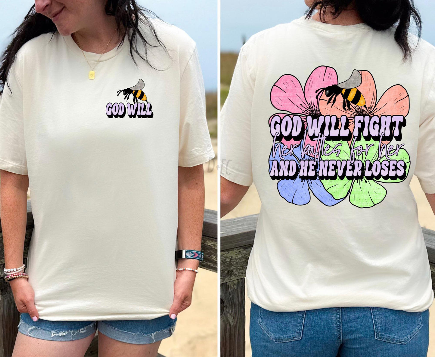 God will fight her battles for her front & back bundle (bright colors) -Dtf transfer