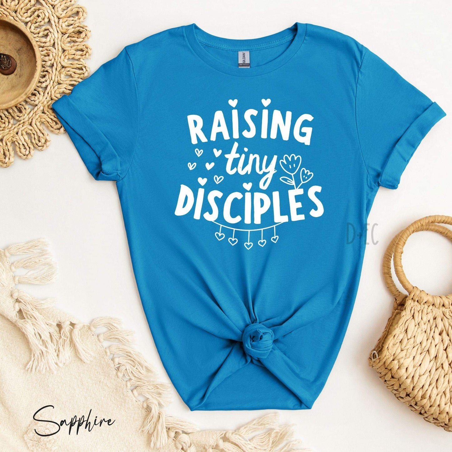 Raising tiny disciples white font - dtf transfer