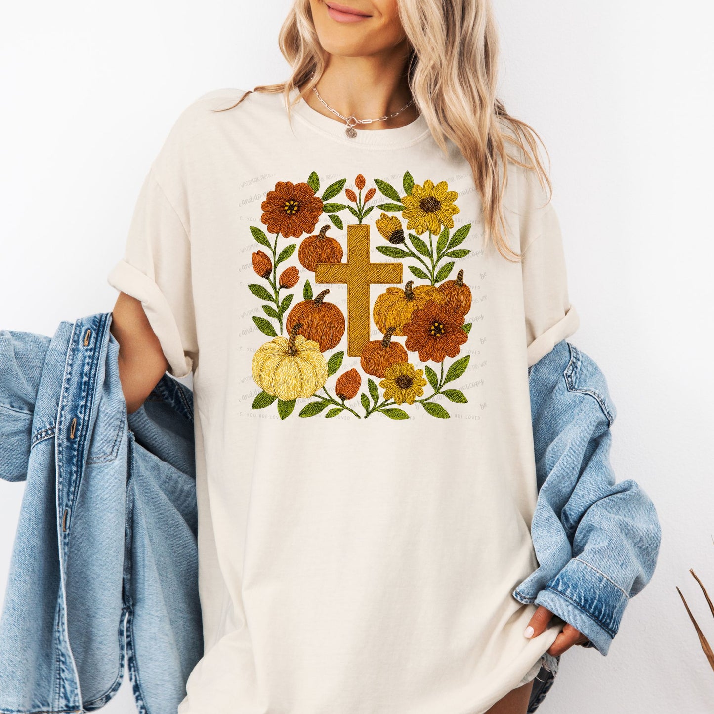 Faux Embroidery Cross Fall Floral- DTF Transfer
