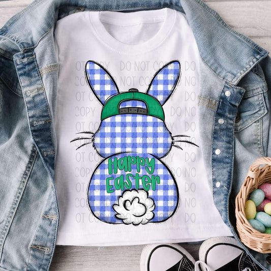 Happy Easter blue bunny green hat- DTF Transfer