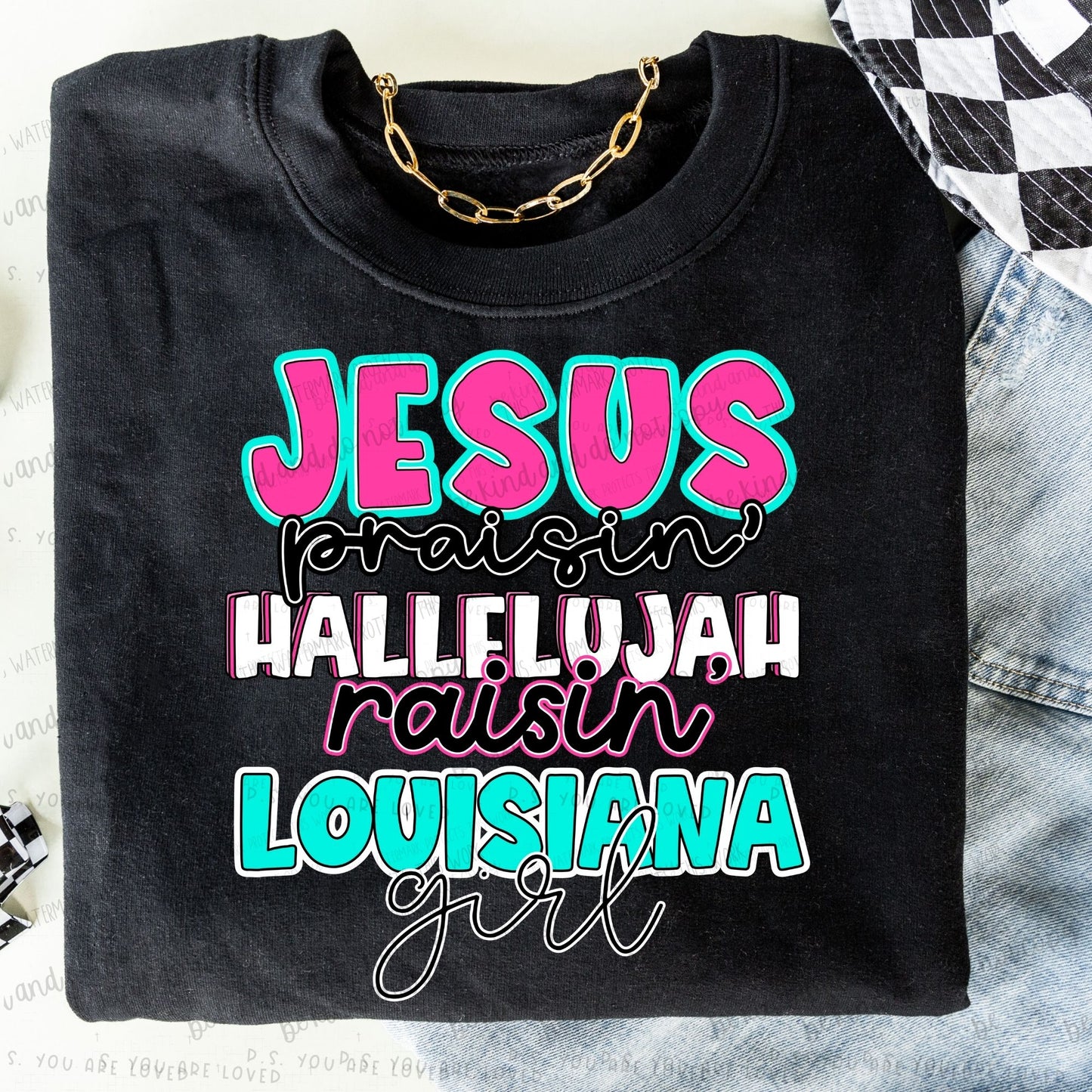 Jesus praisin’ hallelujah raisin “state” girl -DTF Transfer