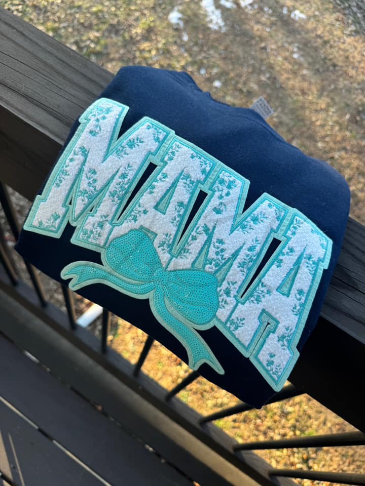 MAMA mint bow-Completed Embroidery Patch Sweatshirt