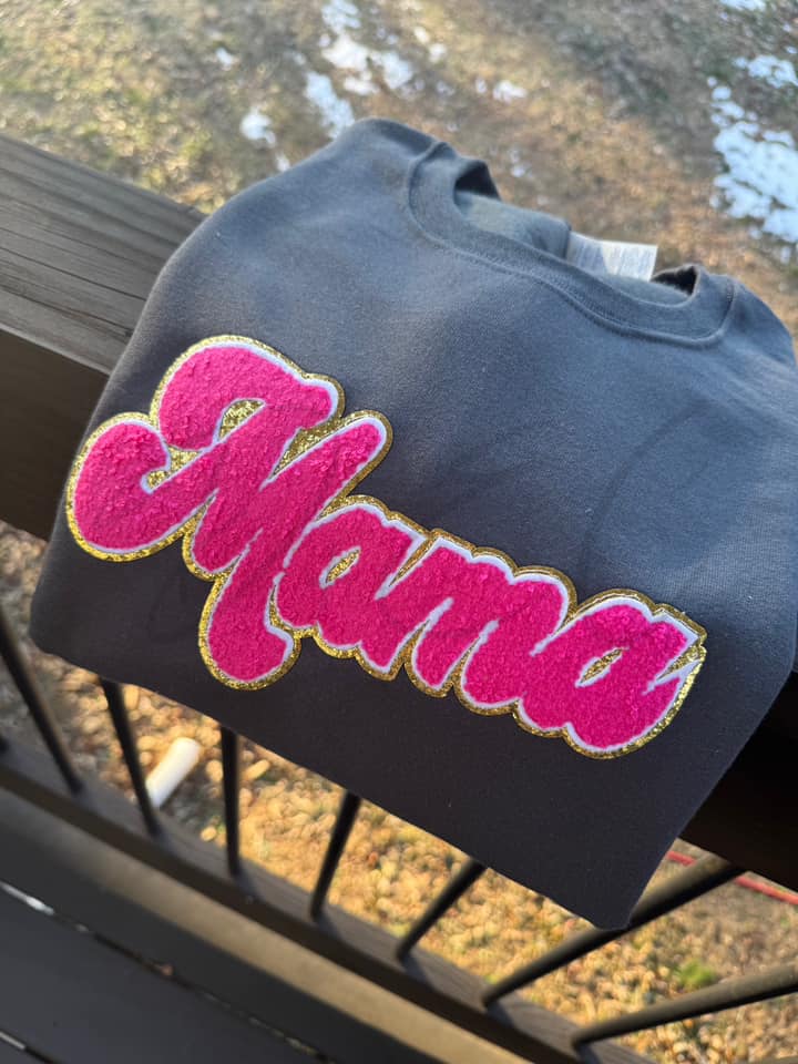 MAMA pink & gold-Completed Embroidery Patch Sweatshirt