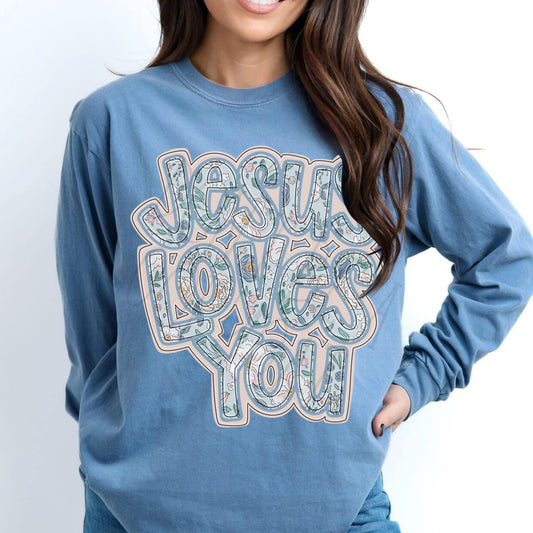 Jesus Loves You Floral-Comfort Color Long Sleeve