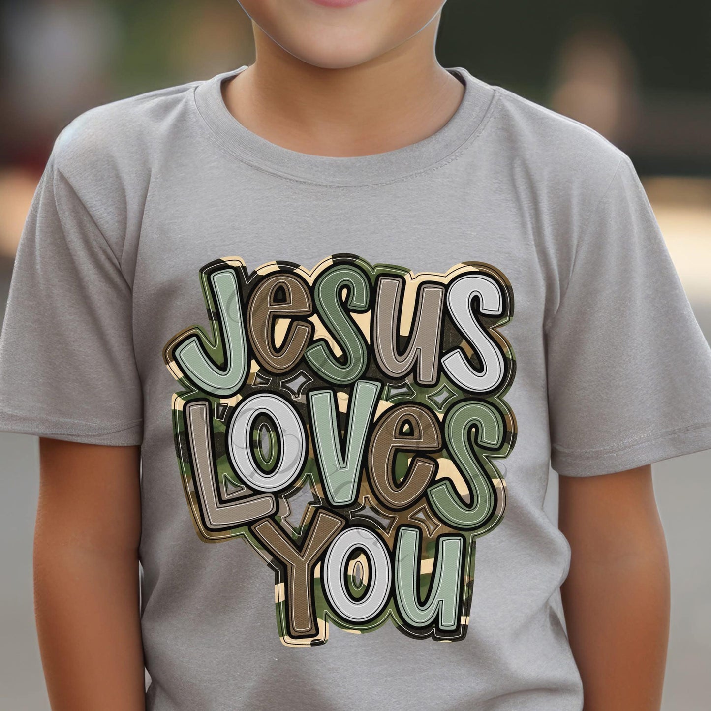 Jesus Loves You camo-Youth- completed tee