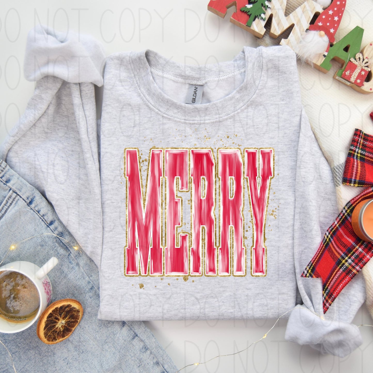 Merry with faux glitter- DTF Transfer