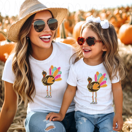 Turkey with preppy feathers- DTF Transfer