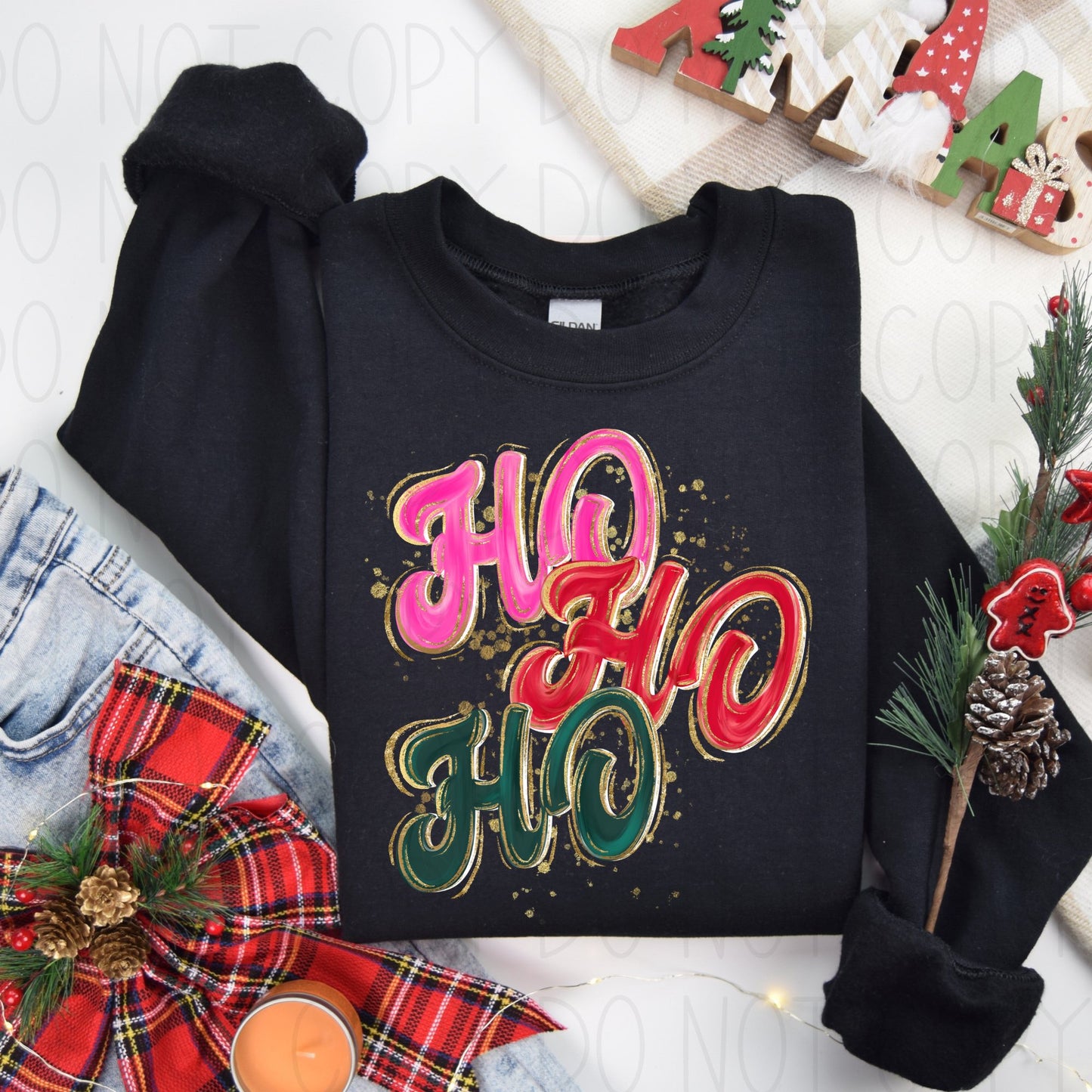 HoHoHo with faux glitter- DTF Transfer