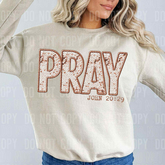 Pray faux embroidery John 20:29-DTF Transfer