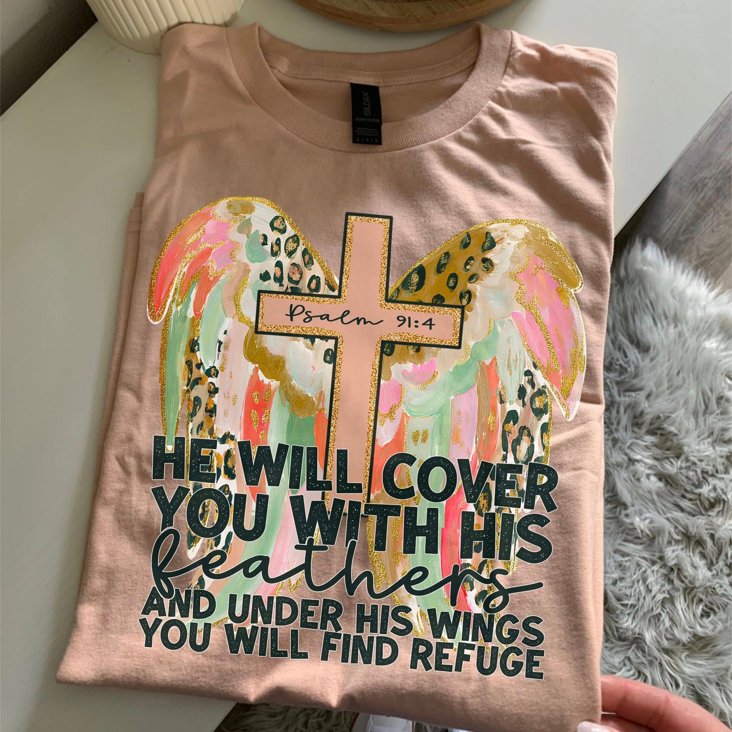 He will cover you with his feathers and under his wings you will find refuge- DTF Transfer