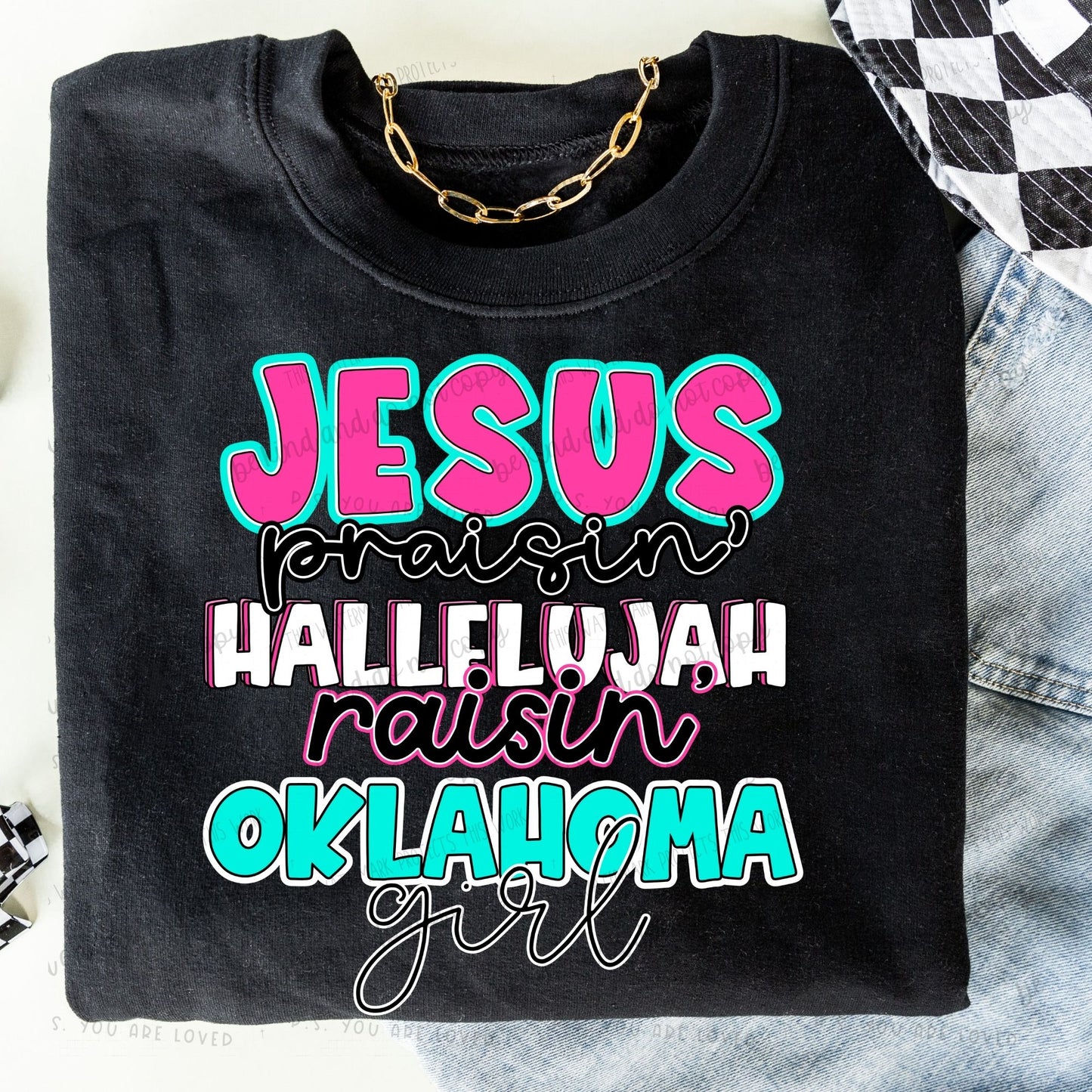 Jesus praisin’ hallelujah raisin “state” girl -DTF Transfer