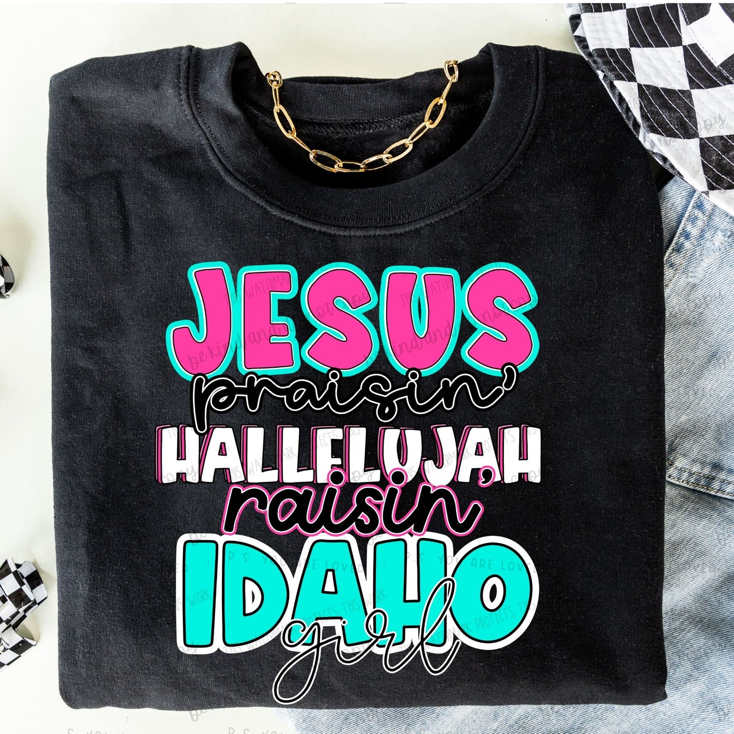 Jesus praisin’ hallelujah raisin “state” girl -DTF Transfer