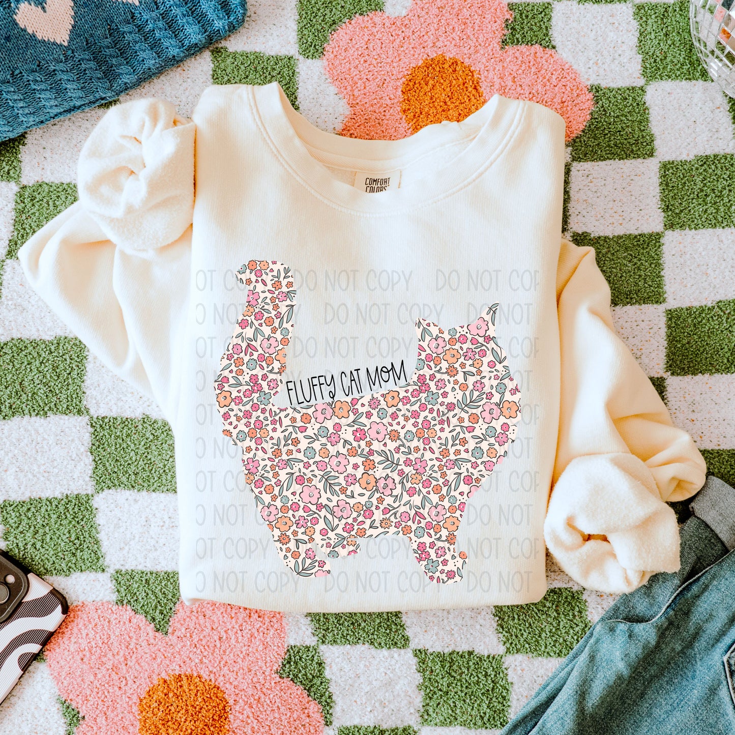 Fluffy Cat Mom Floral 3- DTF Transfer