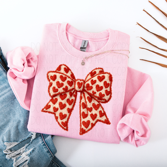Valentine Day Embroidery Faux Bow - DTF Transfer