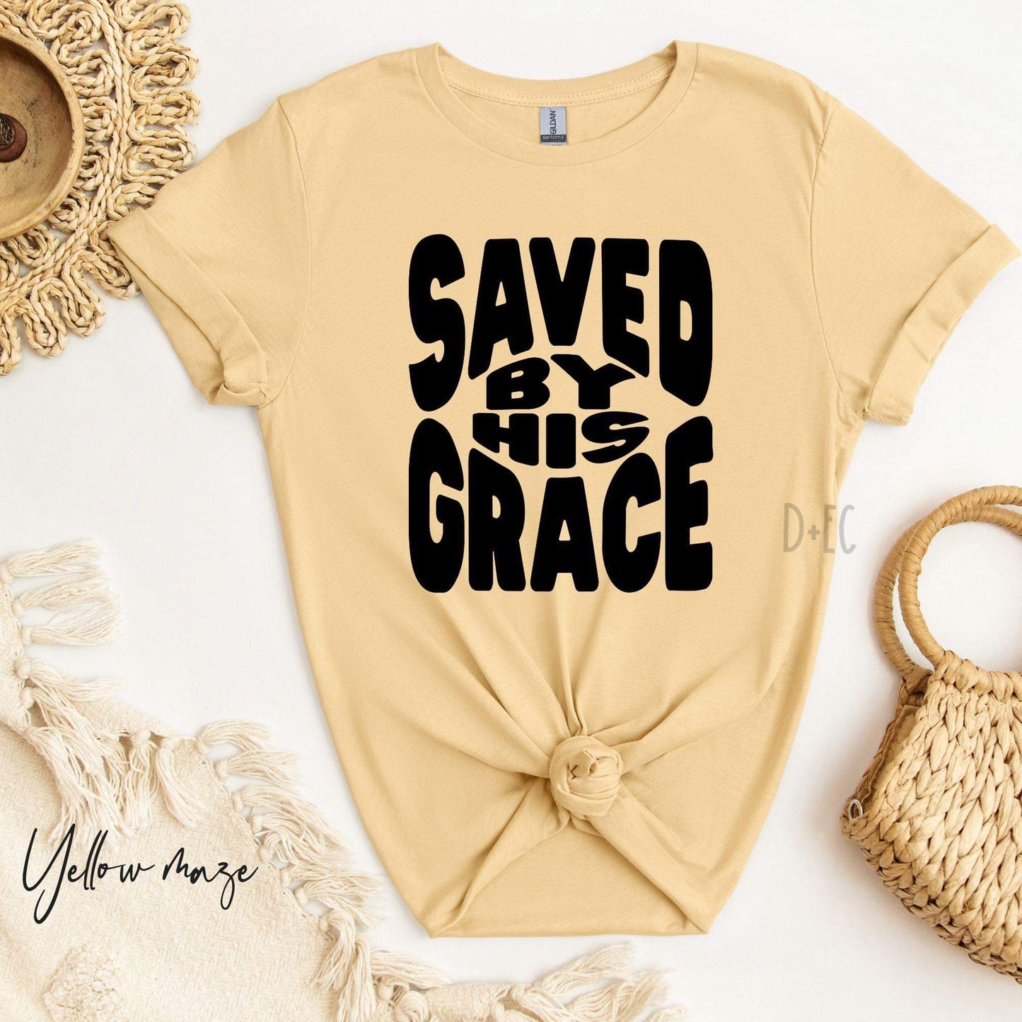 Saved by his grace black font - dtf transfer