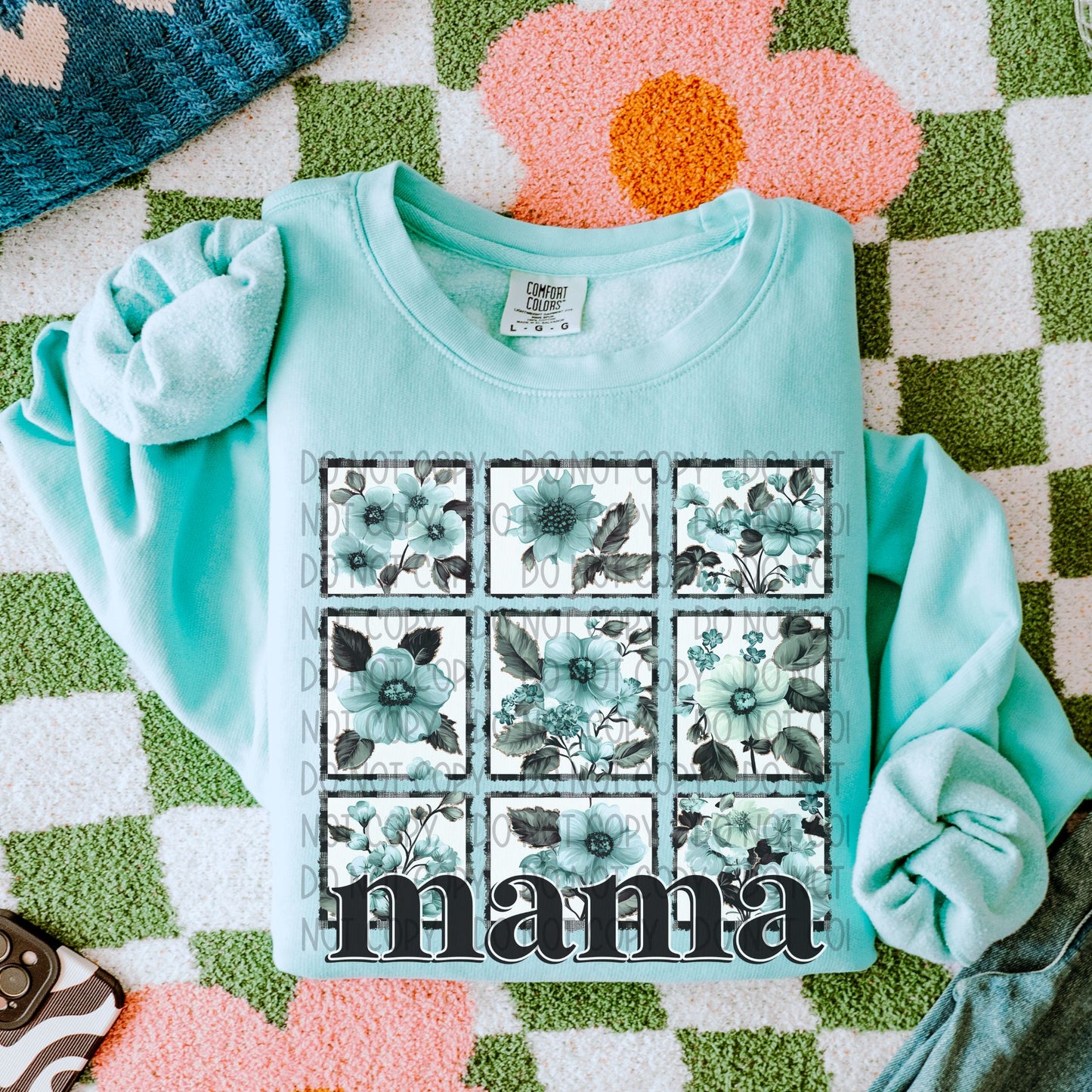 Blue floral mama-DTF Transfer