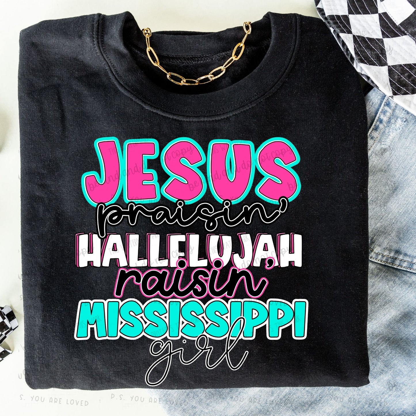 Jesus praisin’ hallelujah raisin “state” girl -DTF Transfer