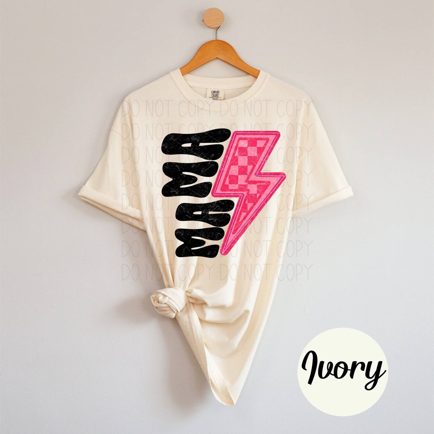 Mama pink checkered bolt- DTF Transfer