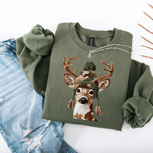 Deer in beanie hat- DTF Transfer