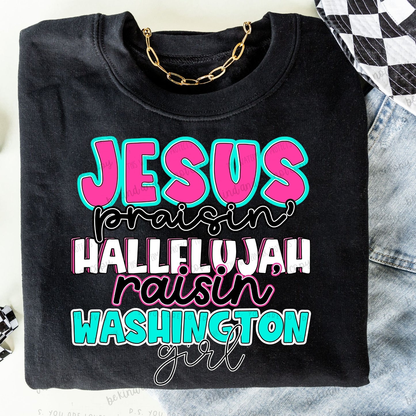 Jesus praisin’ hallelujah raisin “state” girl -DTF Transfer