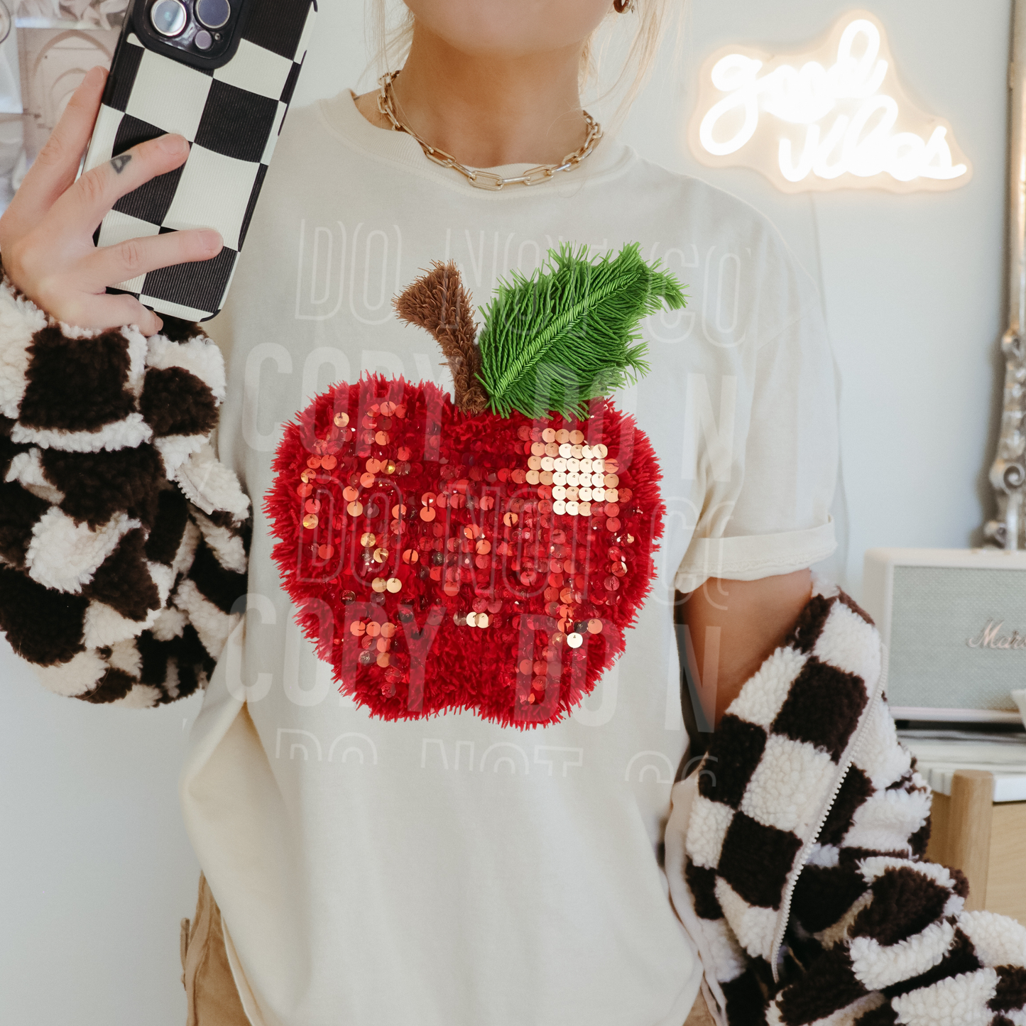 Apple Faux Yarn Sequins- DTF Transfer