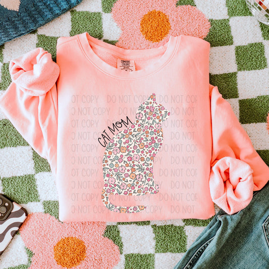 Floral Cat Mom Sitting - DTF Transfer
