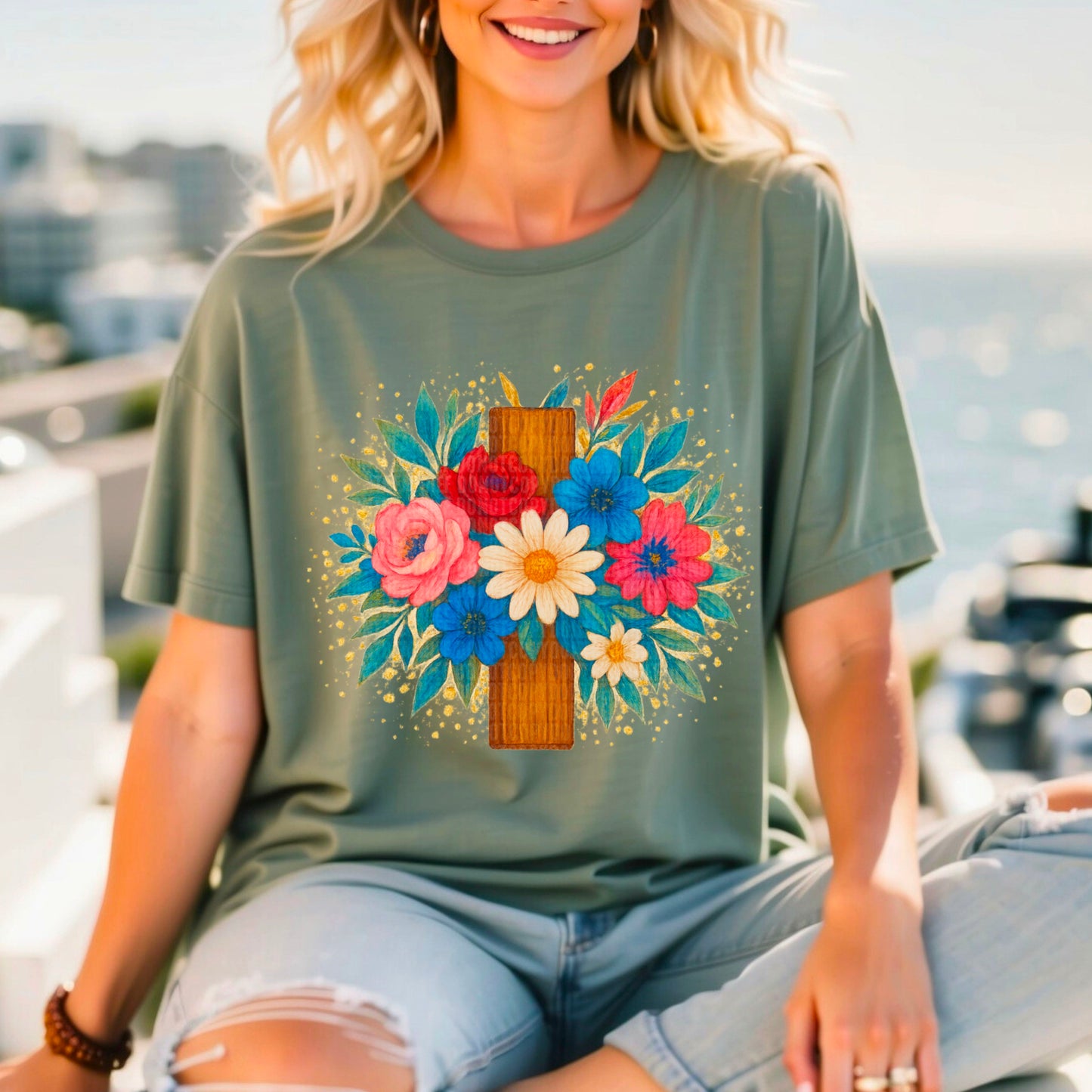 Cross Floral-DTF Transfer