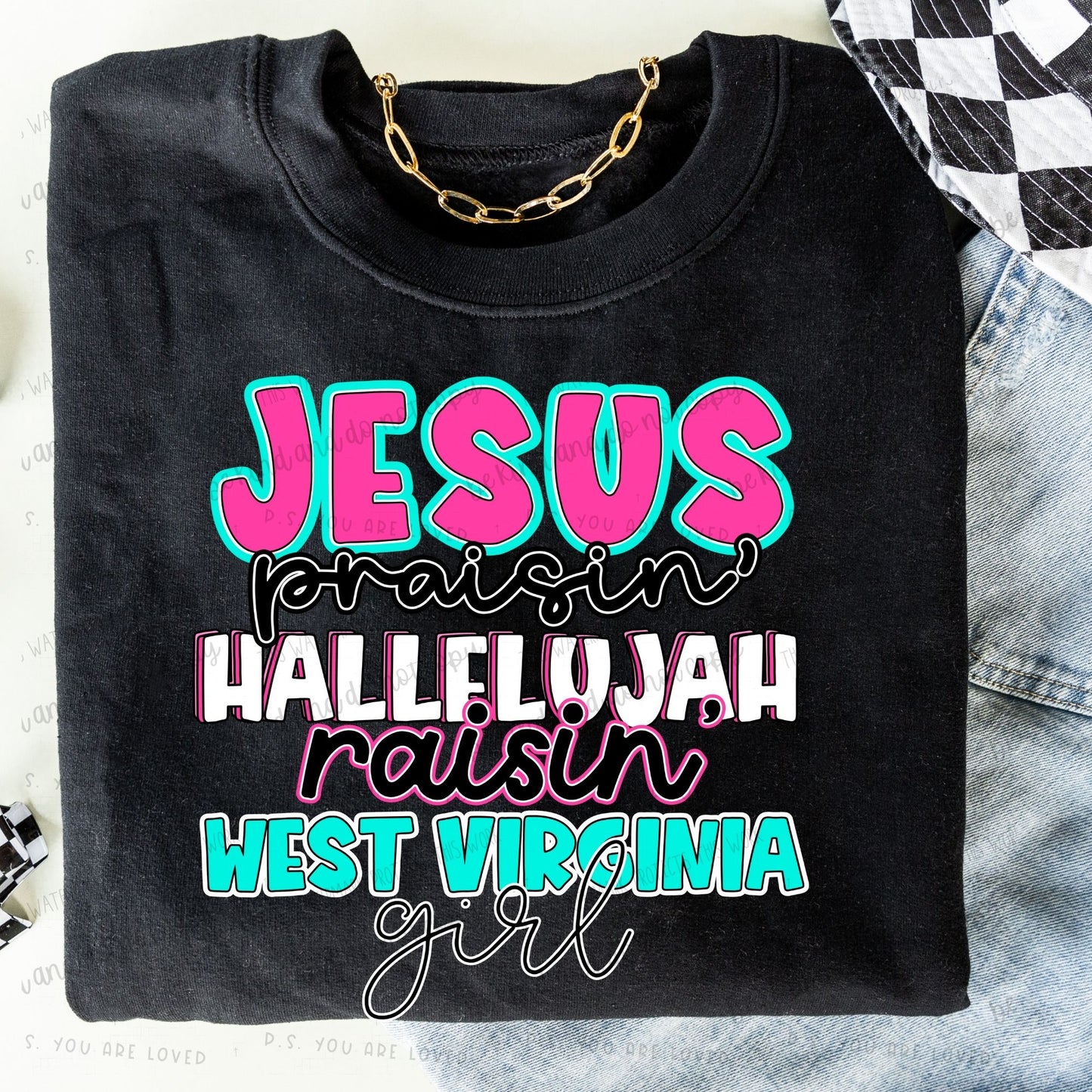 Jesus praisin’ hallelujah raisin “state” girl -DTF Transfer