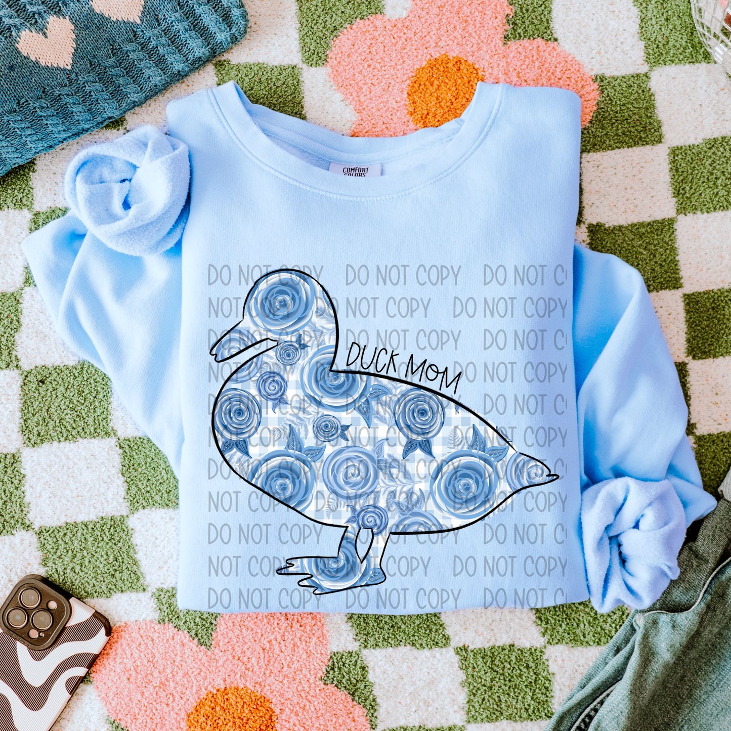 Duck Mom Blue Florals- DTF Transfer