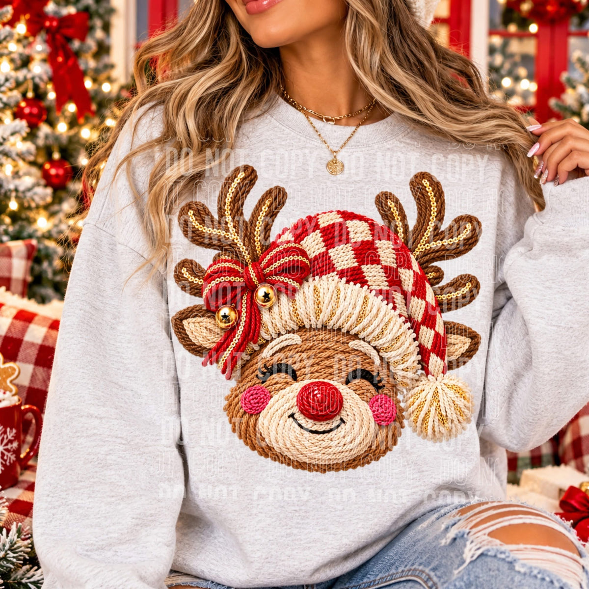 Faux Yarn Reindeer - DTF Transfer