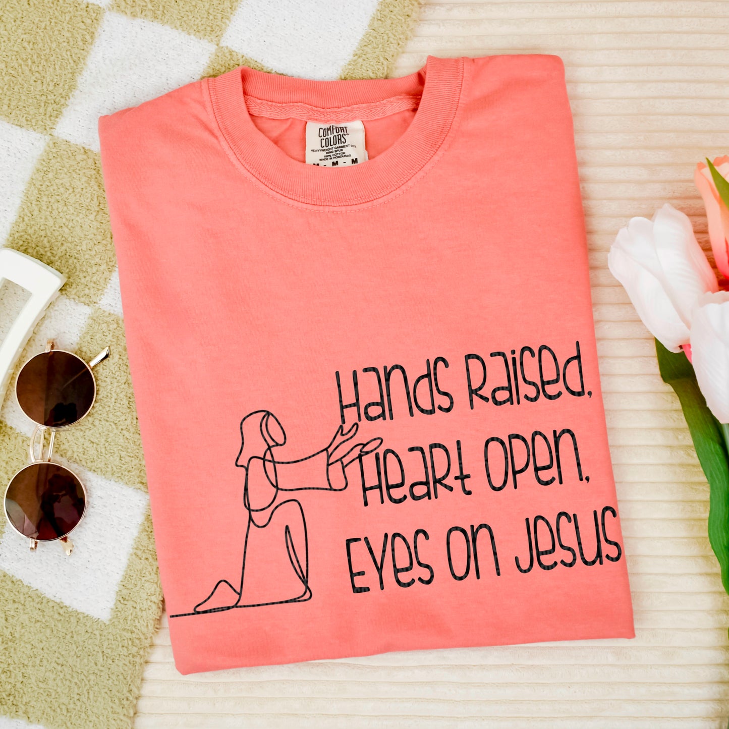 Hands raised, heart open, eyes on Jesus-DTF Transfer