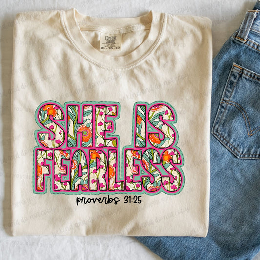 She is Fearless Proverbs 31:25 ( Bright floral)- DTF Transfer