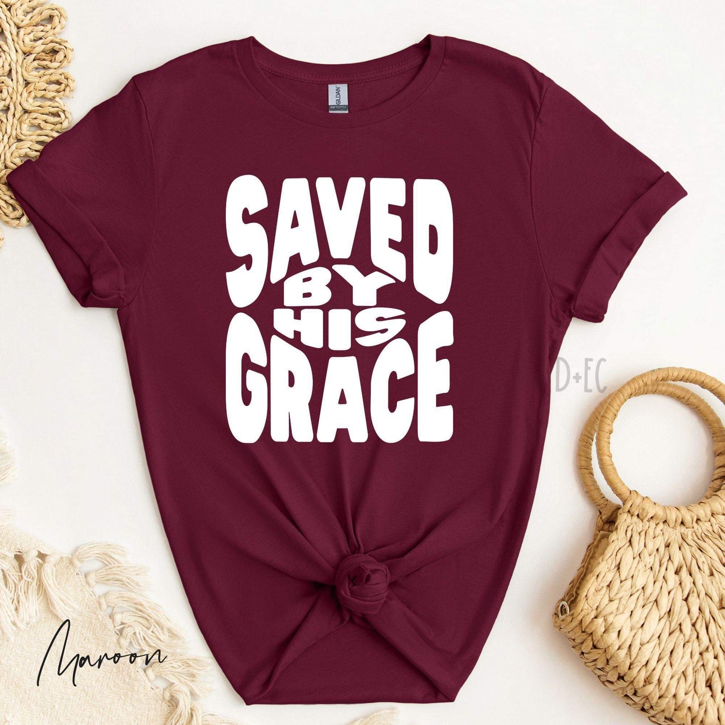 Saved by his grace white font- dtf transfer