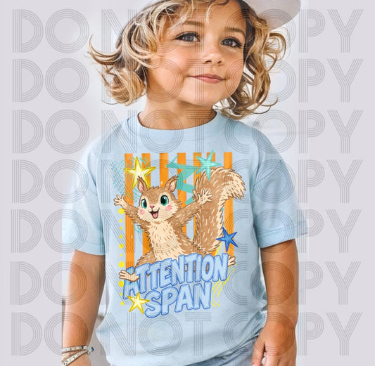 Attention Span Squirrel-Blue- DTF Transfer