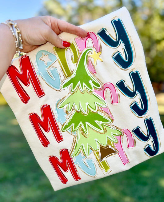 Merry Merry Merry Stacked Tree - DTF Transfer