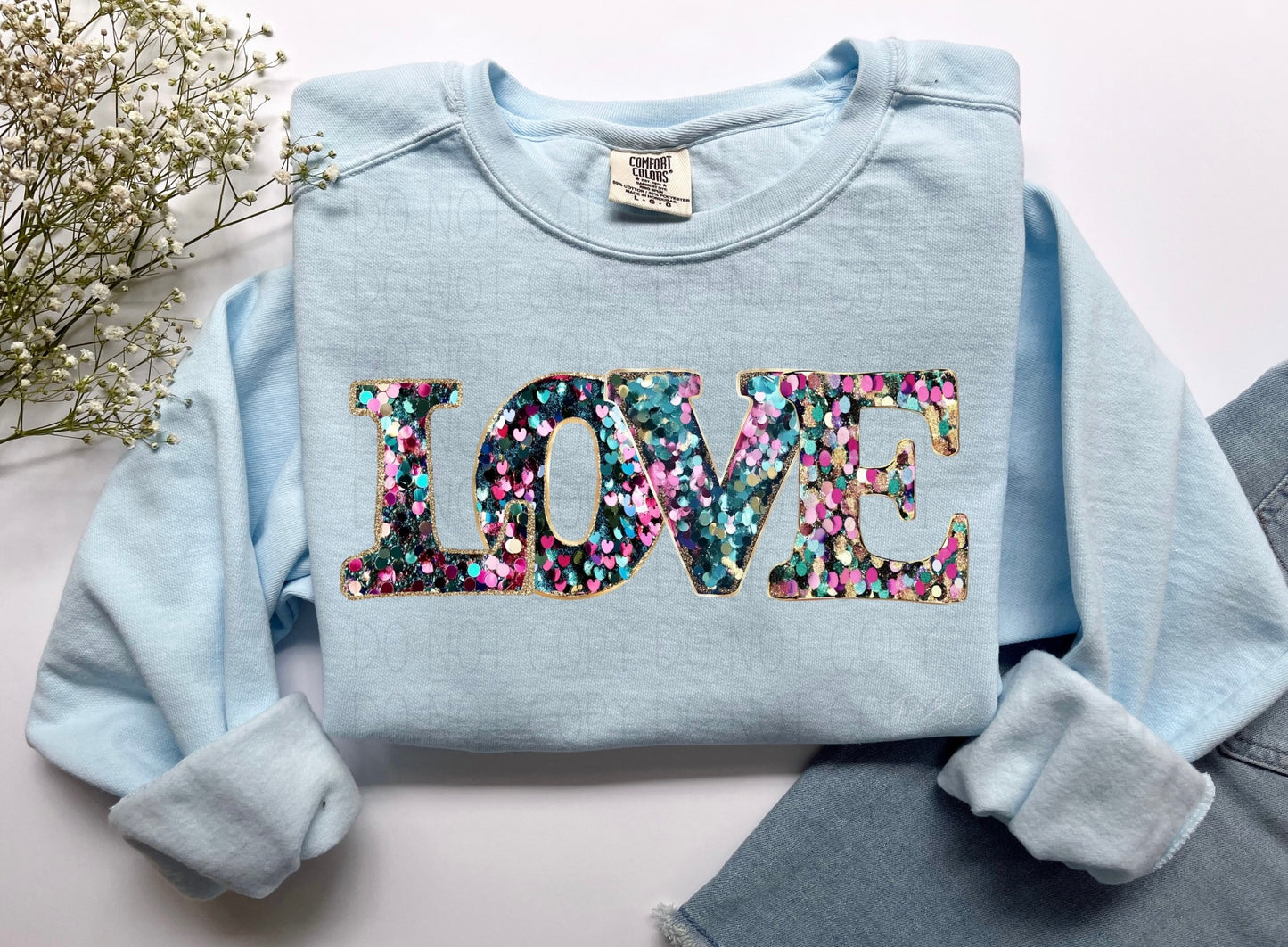 Love sequin FAUX (FAKE)  Embroidery 1- DTF Transfer