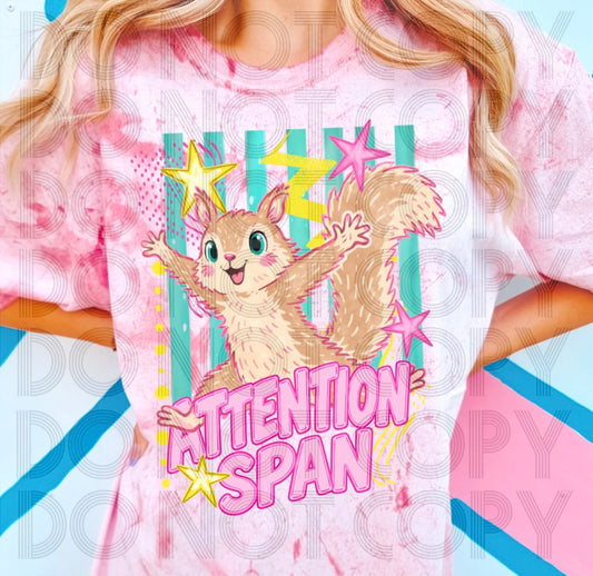 Attention Span Squirrel-Pink- DTF Transfer