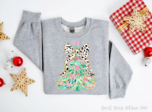 Christmas Tree cow print bow- DTF Transfer
