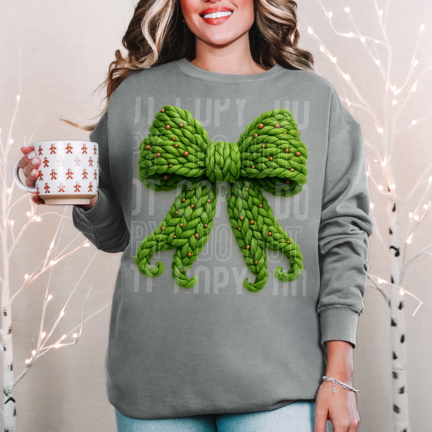 Green Christmas Faux Yarn Bow- DTF Transfer