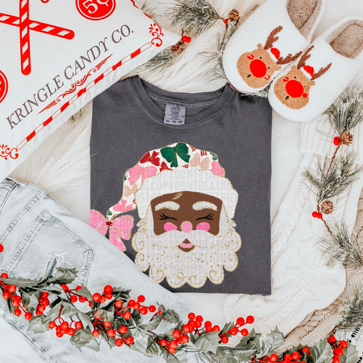 Glittered Up Santa dark tone- DTF Transfer