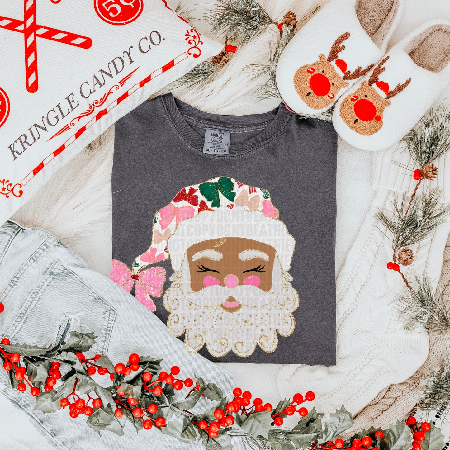 Glittered Up Santa medium tone- DTF Transfer