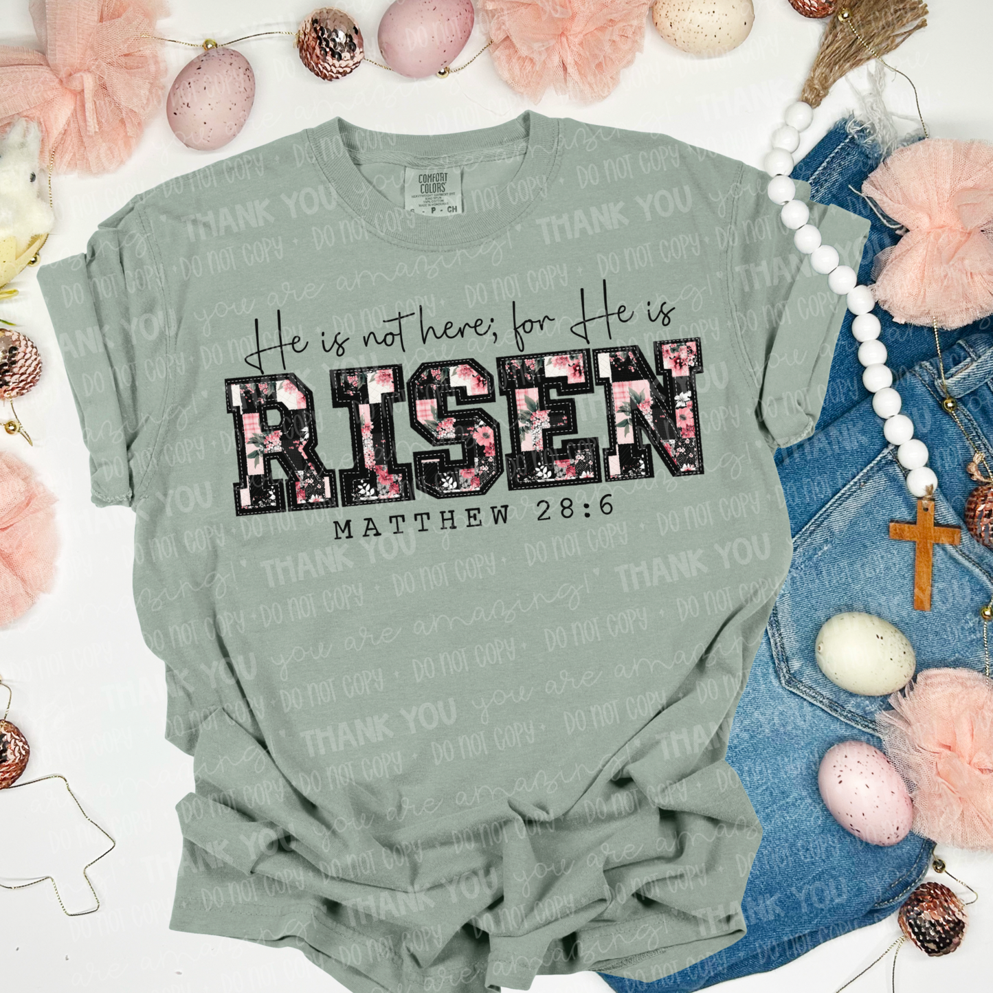 He is risen quilted floral- DTF Transfer